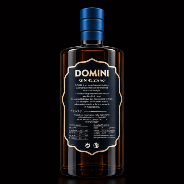 Domini Gin Major retroetichetta DOMINI Gin Artigianale Italiano Non Filtrato 45,2% Vol – 70 cl